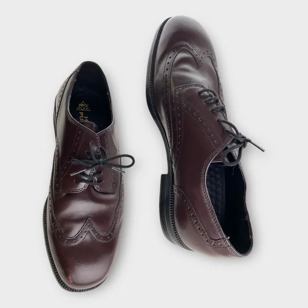 Hush Puppies Size 8.5W Burgundy Leather Wingtip Brogue Oxford Dress Shoe Classic